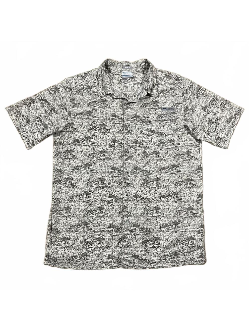 Columbia PFG Mens Wild Cast Camp Shirt Fish Print Graphic Size Medium